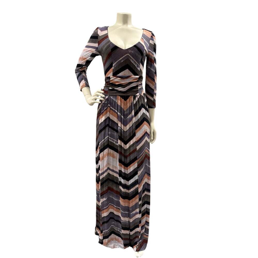 MAEVE Anthropologie Womens Sz XS Purple Chevron Jersey Knit Novela Maxi Dress